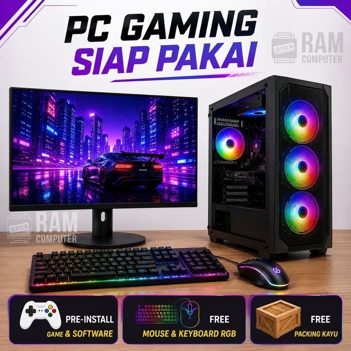 PC Gaming & Multimedia Siap Pakai Fullset Monitor 24 Inch RGB I Pc Gaming Editing Siap Pakai