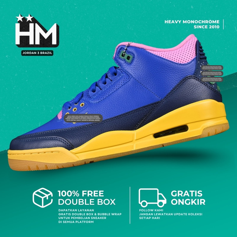 Jordan 3 Retro Brazil Racer Blue Varsity Maize Lucky Green Sneaker IV4871-400 (Size 40-48.5)