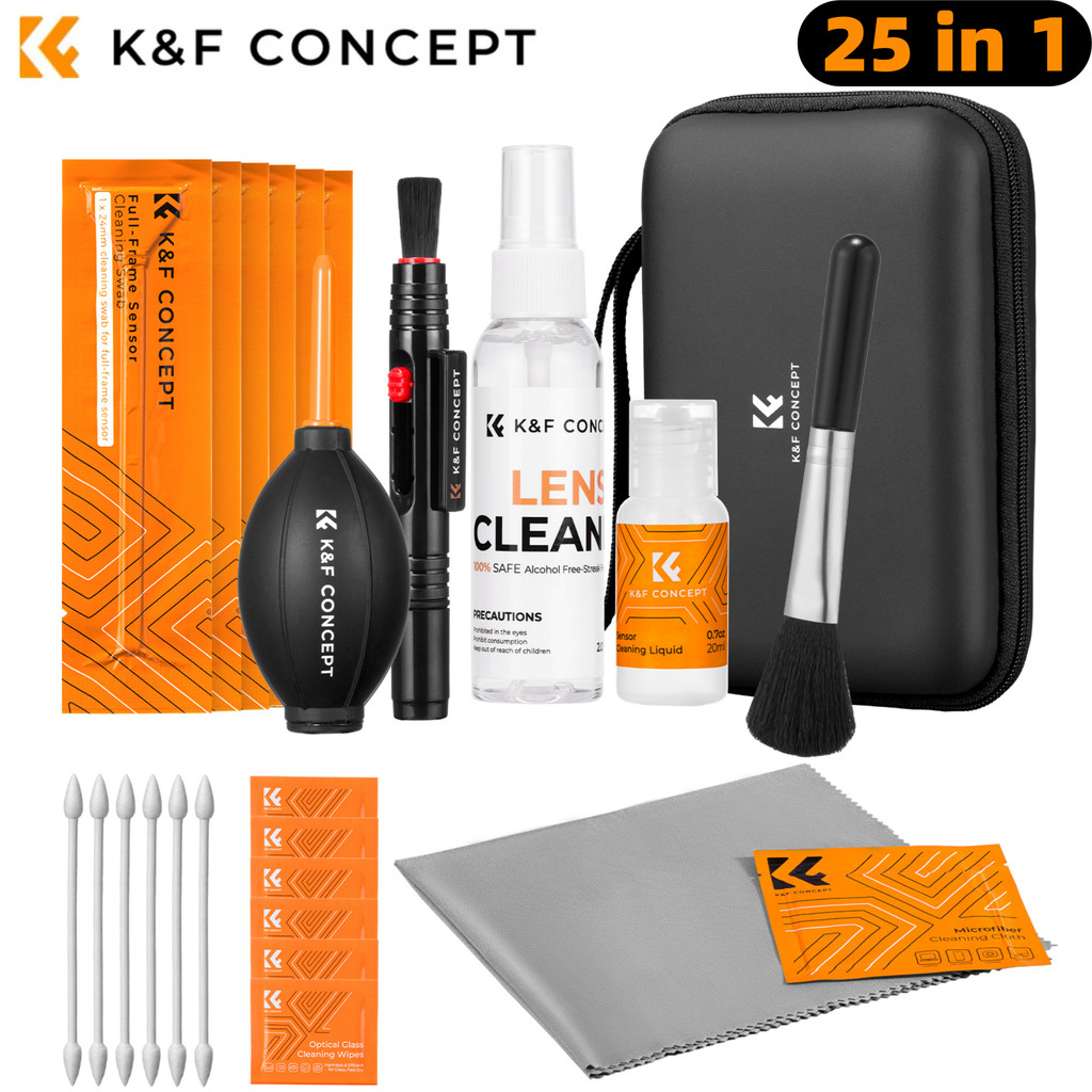 K&F CONCEPT 25 in 1 Camera Cleaning Kit with Camera Blower Wipes Cloth Sbs Cleaner Liquid Cleaning