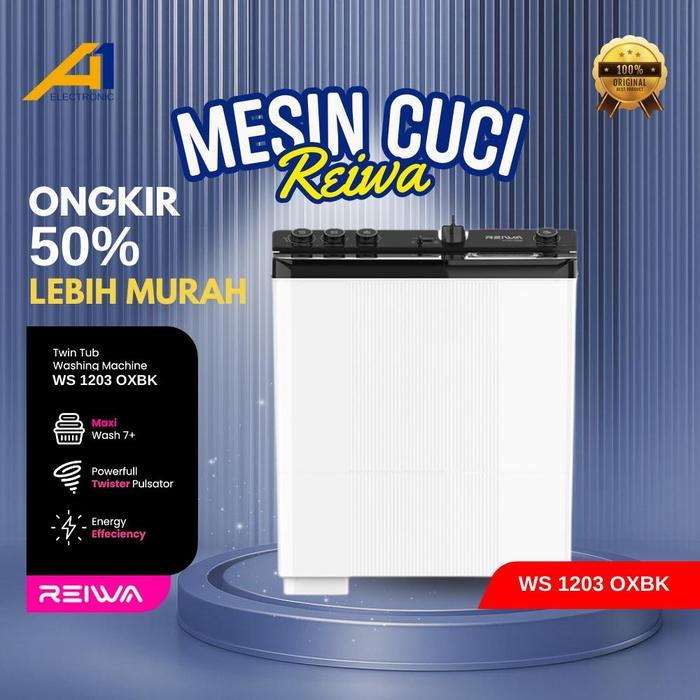 [BAYAR DI RUMAH] REIWA WS 1203 Mesin Cuci 2 Tabung 11 Kg Low Watt Cuci dan Kering | NEXT GEN WHITE -