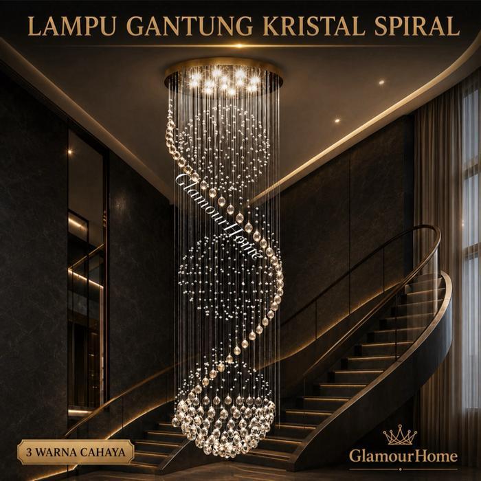 Maridhamart - Lampu Gantung Void Kristal Led Spiral / Lampu Plafon Tangga Kristal Terbaru 