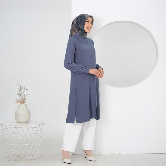 Tunik Polos Katun Rayyon Wanita Terbaru Kancing Lembut Muslim