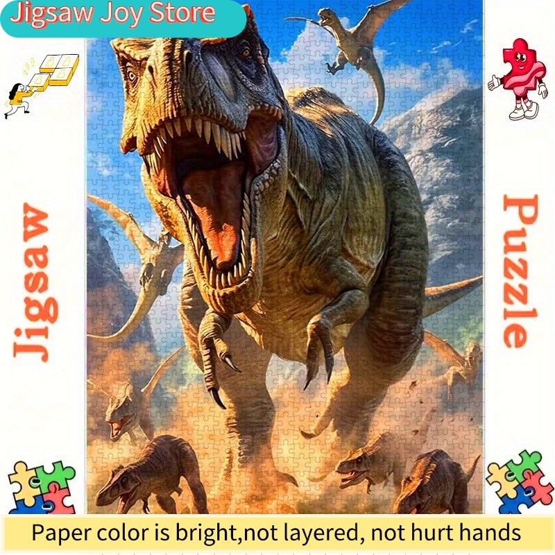 Puzzle, DIY Paper Puzzle, Tyrannosaurus Rex and Dinosaur Herd, Jurassic Era, Ancient Creatures,