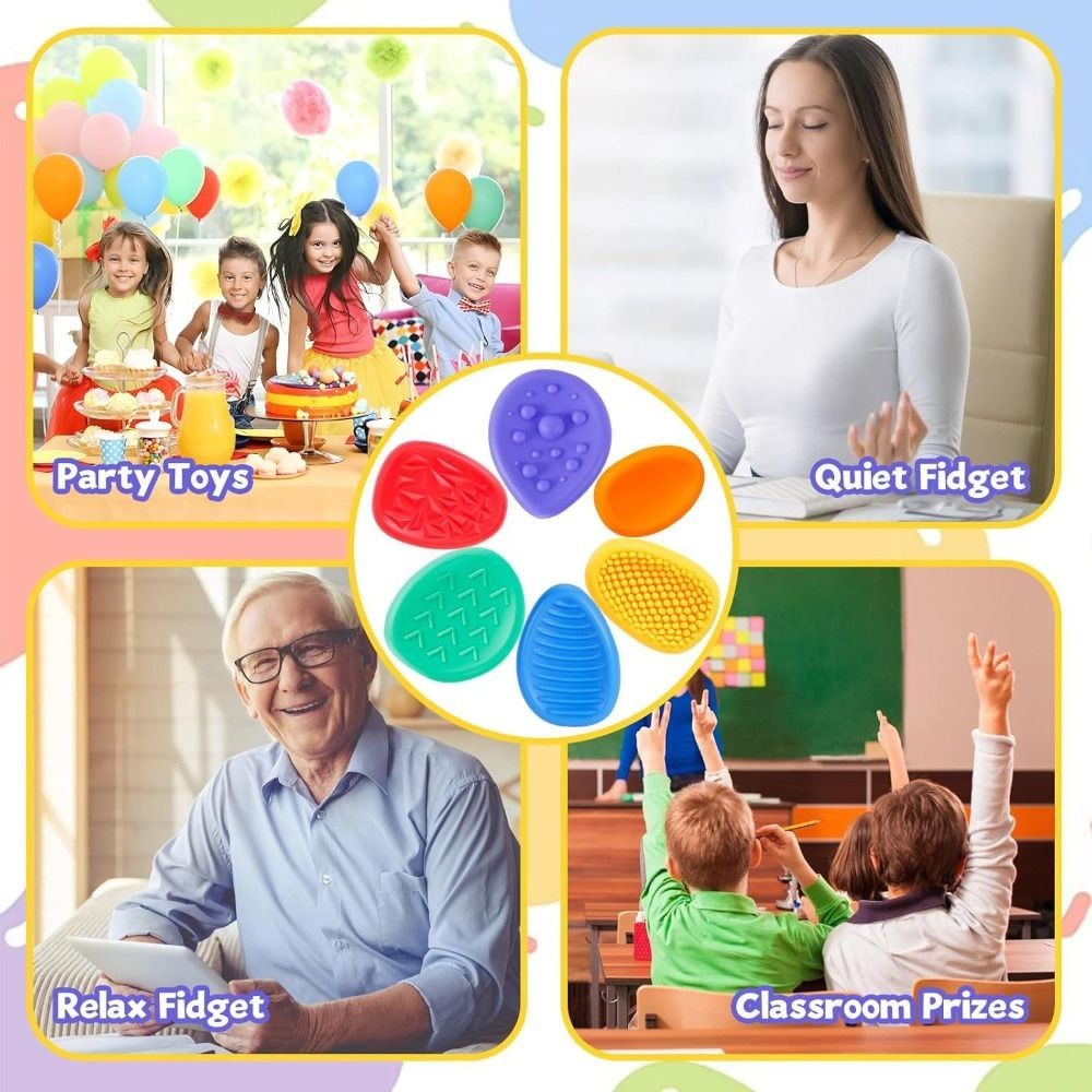 6pcs/set Textured Soft Worry Stone Fidget Toy Relaxing No Noise Children Sensory Stone Creative