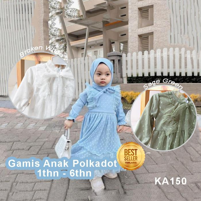 GAUN BAJU MUSLIM ANAK 1 TAHUN GAMIS BAYI LENGAN PANJANG WARNA PUTIH BIRU SAGE TERLARIS TREN 2025