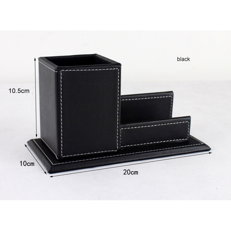 wood structure leather desk pen box with name card holder office stationery accessories organizer de