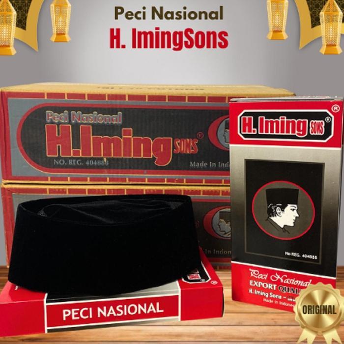 Peci Songkok H.IMING SONS AC Kopiah Haji Nasional Hitam Motif Polos Peci Santri Pria Muslim Dewasa