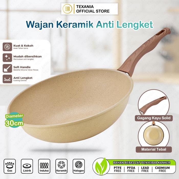 [Gma] Texania Wajan Keramik 30Cm Wajan Anti Lengket Warna Cream Kitchenware