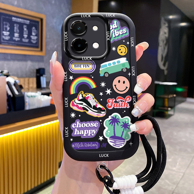 Casing Hp untuk VIVO Y28 2024 Case Casing Bunga dan Sepatu pola Kesing HP Silikon Softcase dipersona