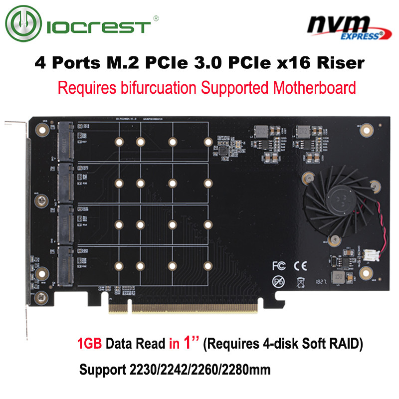 4 M.2 PCIe3.0 x4 PCIe x16 Expansion Card Requires Bifurcuation Supported Motherboard Intel VROC AMD
