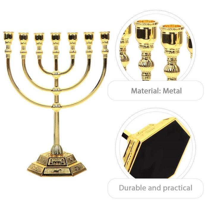 17Cm Menorah Hanukkah Kaki Dian 7-Branch Dekorasi Pajangan Menorah Souvenir Rohani Profetik Original