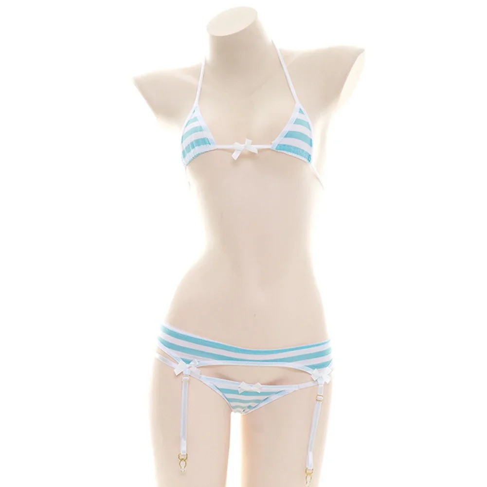 Sexy Bikini Set Women Strap Underwear Stripe Cute Lingerie Micro-Bikinis Swimwear Japanese