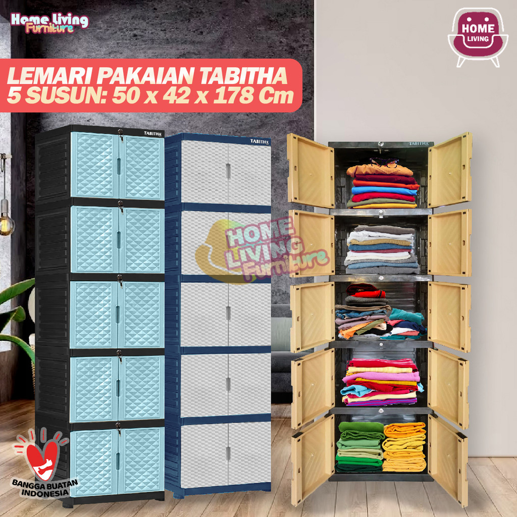 LEMARI TABITHA 5 SUSUN FULL KUNCI LEMARI PAKAIAN PLASTIK SUSUN 5 LEMARI MINI LEMARI PLASTIK TABITHA