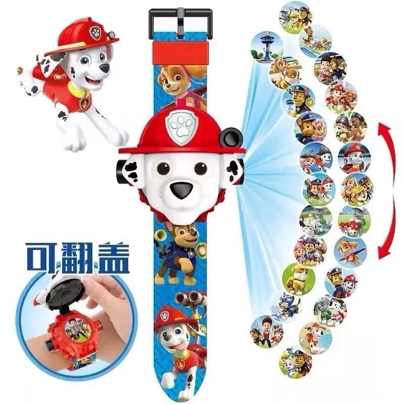 Paw Patrol 3D Projection Chase Marshall Rocky Cartoon Model Watch Action Figures Toys Set Anime