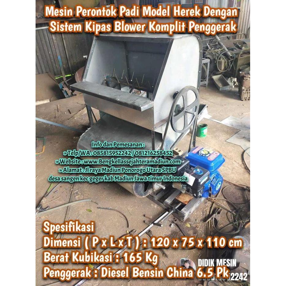 Mesin Perontok Padi Model Herek Dengan Sistem Kipas Blower Komplit Penggerak