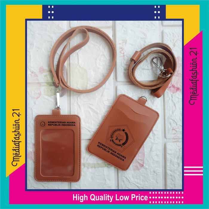Terlaris Tali Lanyard Gantungan Id Card Kulit Kemenag (Kementerian Agama) (Slot 3 Kartu) Ready