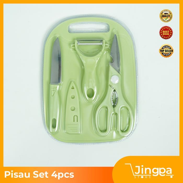 Pisau Dapur Stainless Lengkap 4in1 Set Kitchenware - Hijau