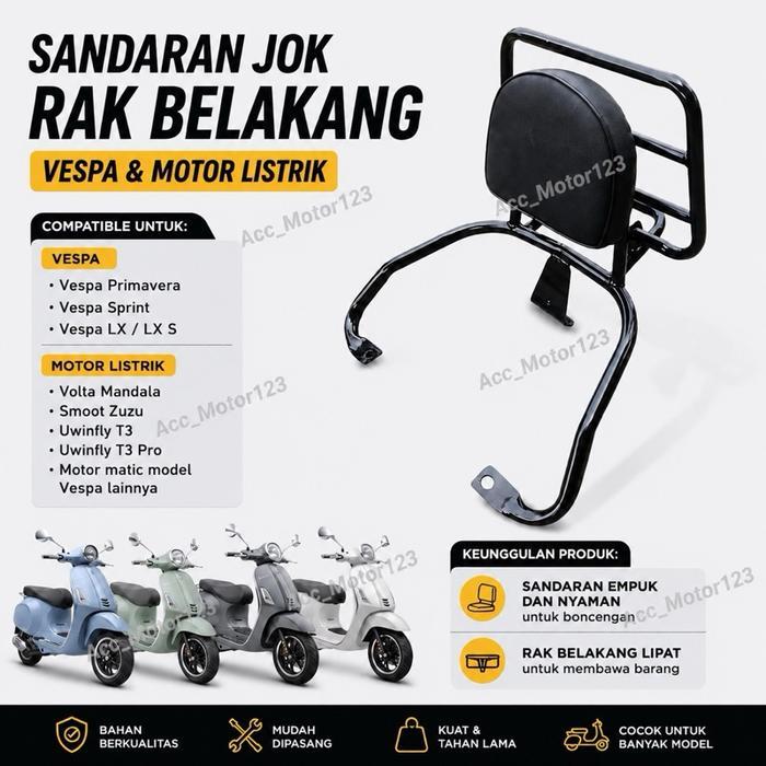 Sandaran Lipat Jok VESPA Motor Listrik Exotic Sprint At Goda Venus Smoot Zuzu, uwinfly t3, pro td,