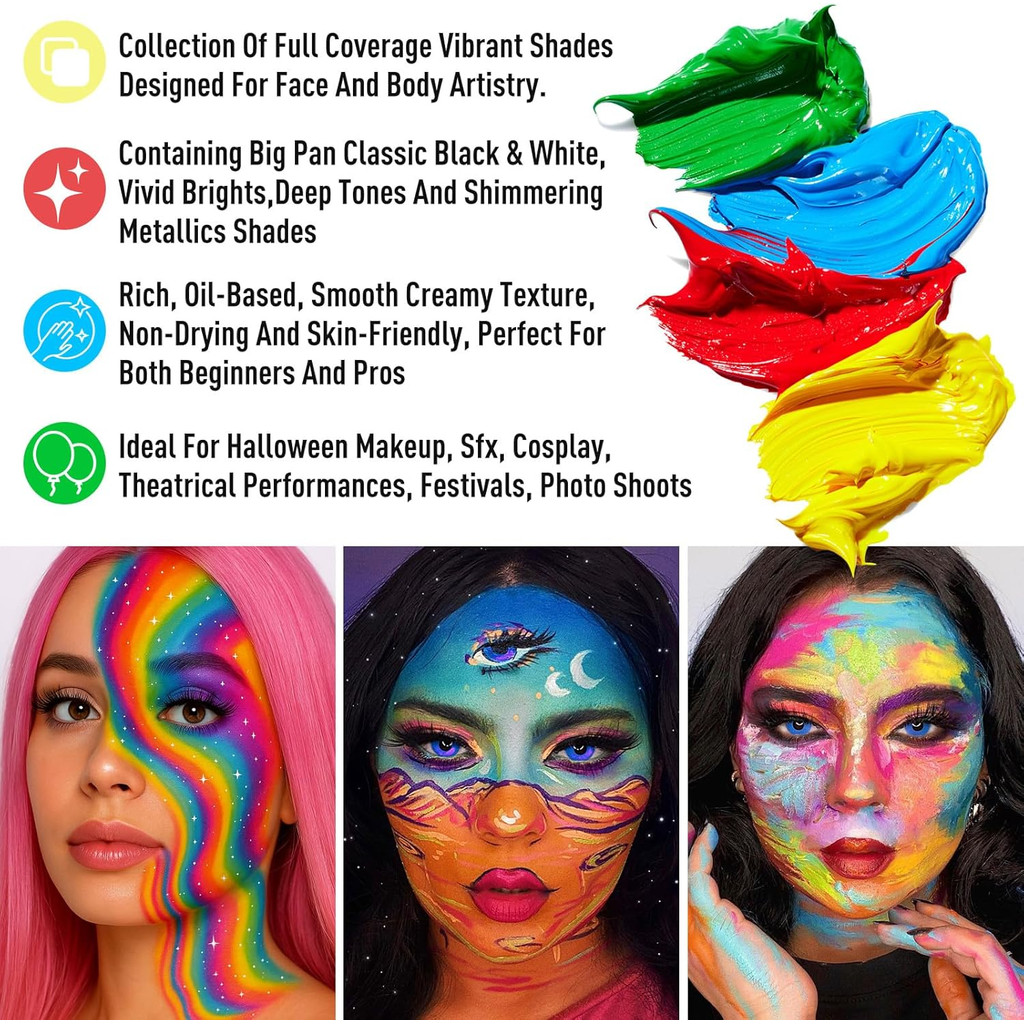 UCANBE Athena Face Body Paint Palette 20 Colors Large Black White Professional Flash Tattoo