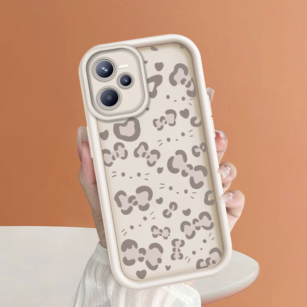 Casing Hp Untuk Realme C35 Narzo 50A Prime Milk Coffee Leopard Bow Heart Print Phone Case Black Whit