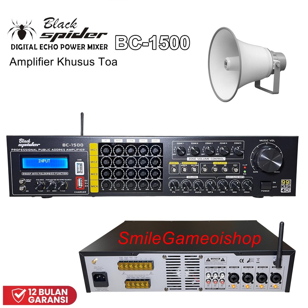 Amplifier Khusus Toa / Amplifier Masjid Digital Bluetooth,USB , Phantom Black Spider BC1500