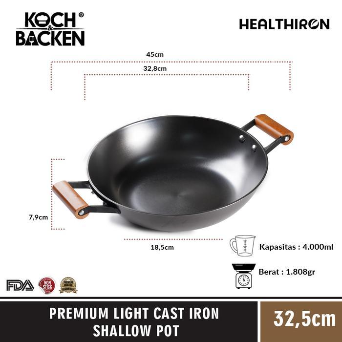 TERMURAH TERLARIS TERBARU KOCH&BACKEN PREMIUM LIGHT CAST IRON SHALLOW POT FLATT BOTTOM 32CM - WAJAN