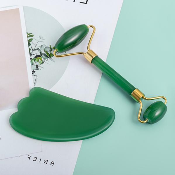 Best Seller Gua Sha Wajah Dan Roller Set 2 In 1 Original Dari Batu Asli - Alat Pijat Simetris