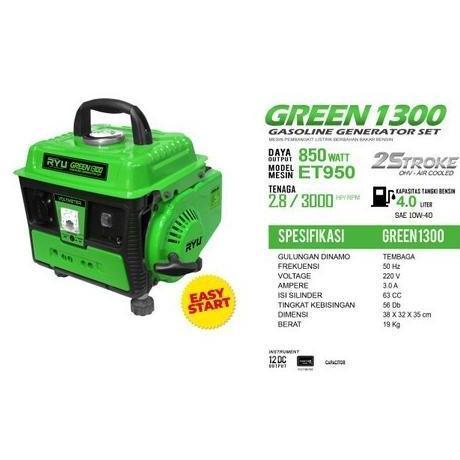 Ryu Tekiro Mesin Genset 850 Watt Generator Gasoline Green1300 (Danudjaya)