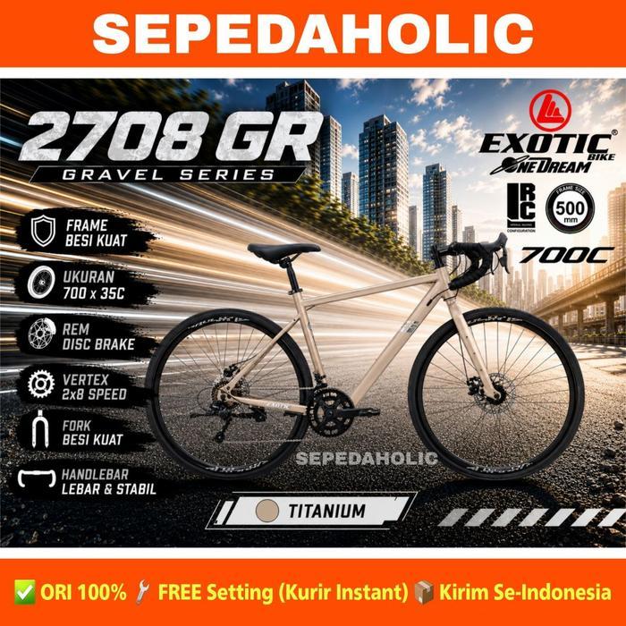 Sepeda Gravel ELEMENT FRC 38 NEW 2025 Alloy 2 x 8 Speed - (2708 GR) Titanium, Size 50