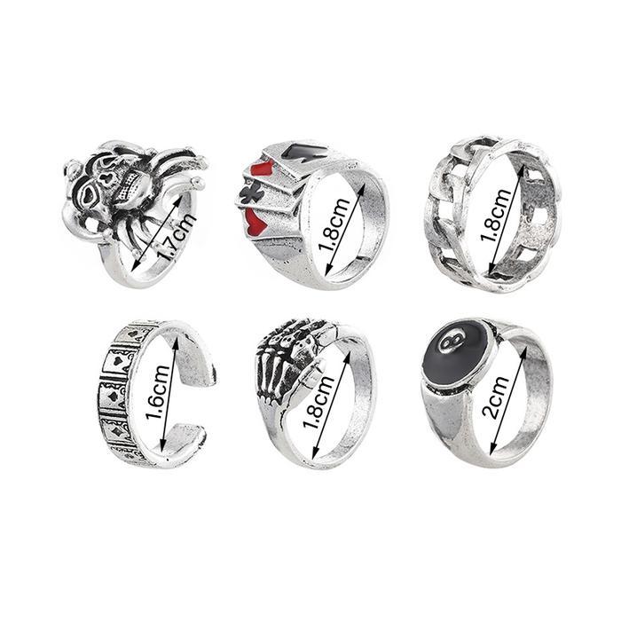 Isi 6 Set Cincin Pria Vintage Cincin Gothic Cincin Bikers Cincin Pria Keren Cincin Hip Hop Pria