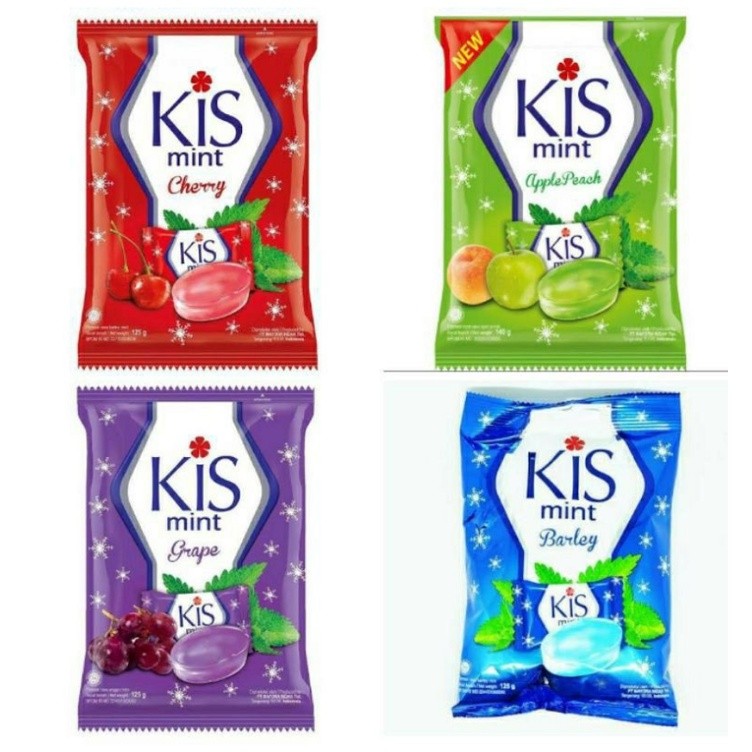PERMEN KIS MINT 125 GRAM CHERRY BARLEY GRAPE APPLE 1 PACK ISI 50 BUTIR UNGU BIRU HIJAU MERAH CEMILAN