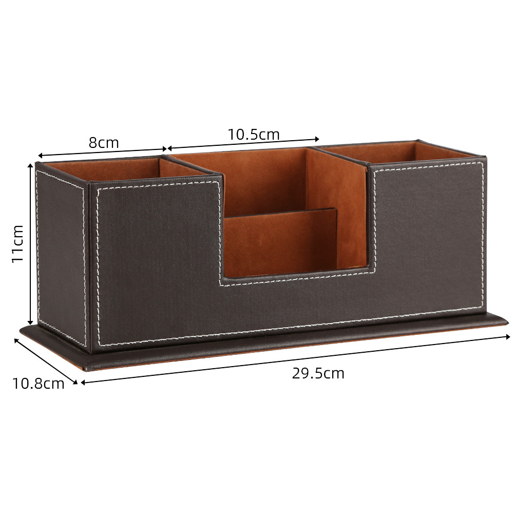 Office Accessories Desk Stationery Organizer Double Pen Pots Artificial Leather Pencil Holder Busine