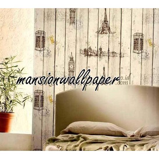 Wallpaper Dinding Kayu Paris London (Roll Besar)