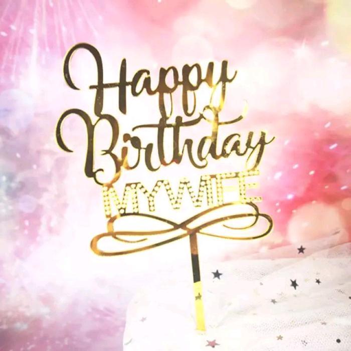 Caka Topper Happy Birthday My Wife My Husband Cake Gold