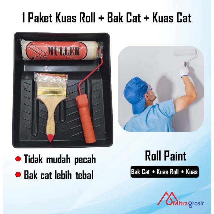 Paket Bak Cat + Kuas Roll 9 inch / Bak Cat Tembok / Kuas Roll Tembok / Kuas Cat Dinding Tembok