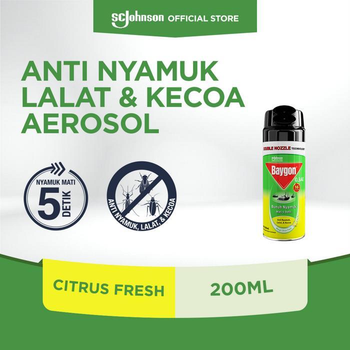 Baygon Aerosol - Obat Anti Nyamuk Semprot Citrus Fresh 200ml