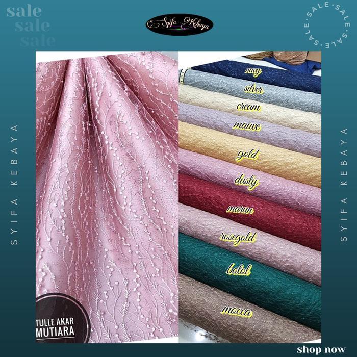 eyys- Kain Tile Mutiara. Brokat Mutiara Rose Gold. Lace Brukat. Bahan Kebaya