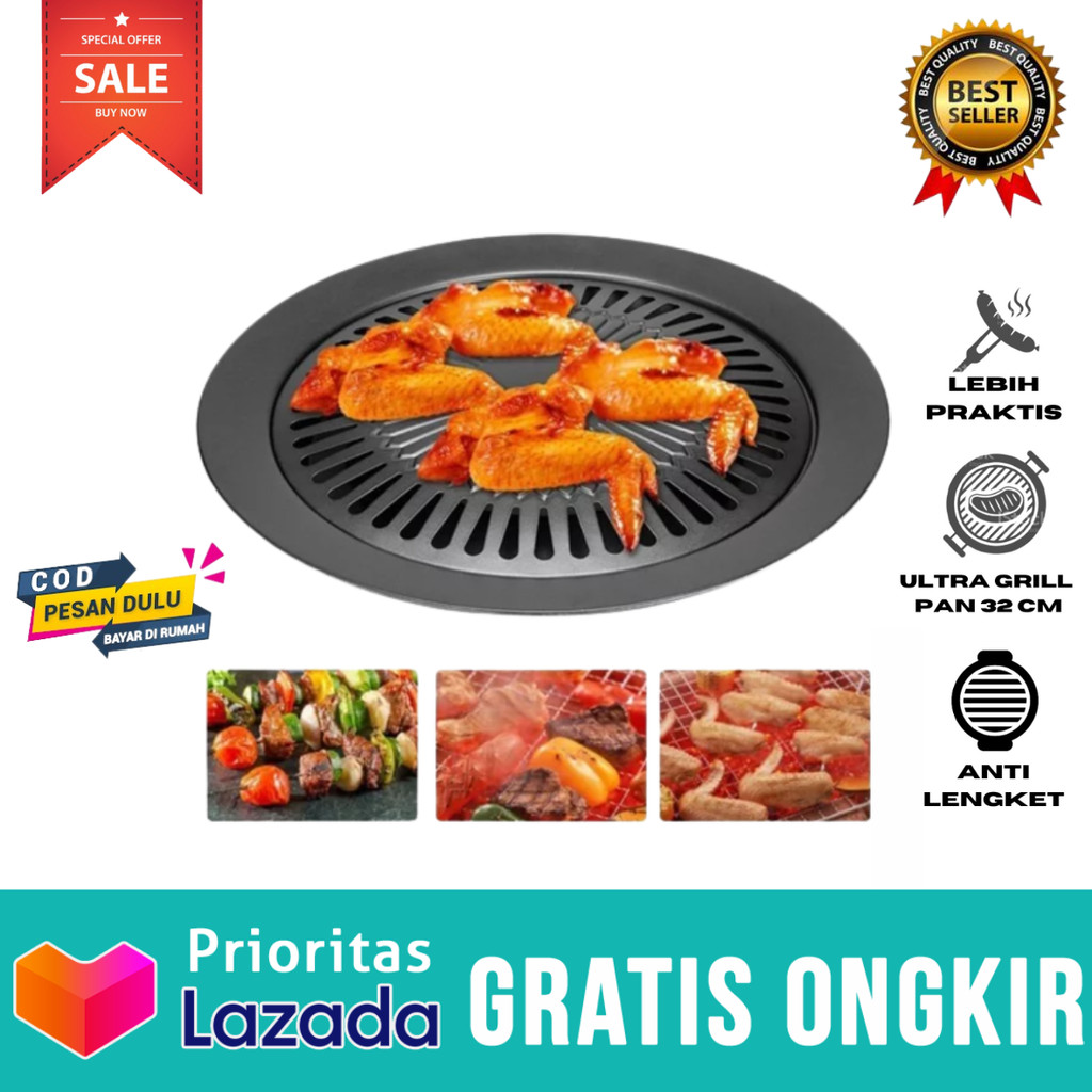 TERLARIS  Alat Panggang Pemanggang Teflon Portable BBQ Ultra Grill Pan Anti Lengket Korea Alat Pangg