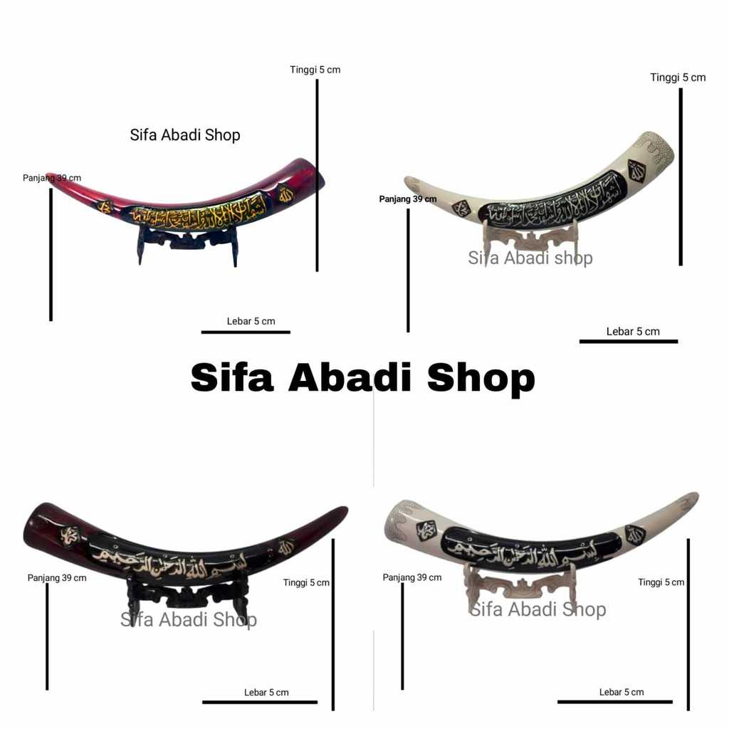 Pajangan dinding hiasan meja lemari kaca kaligrafi replika taring gajah unik murah