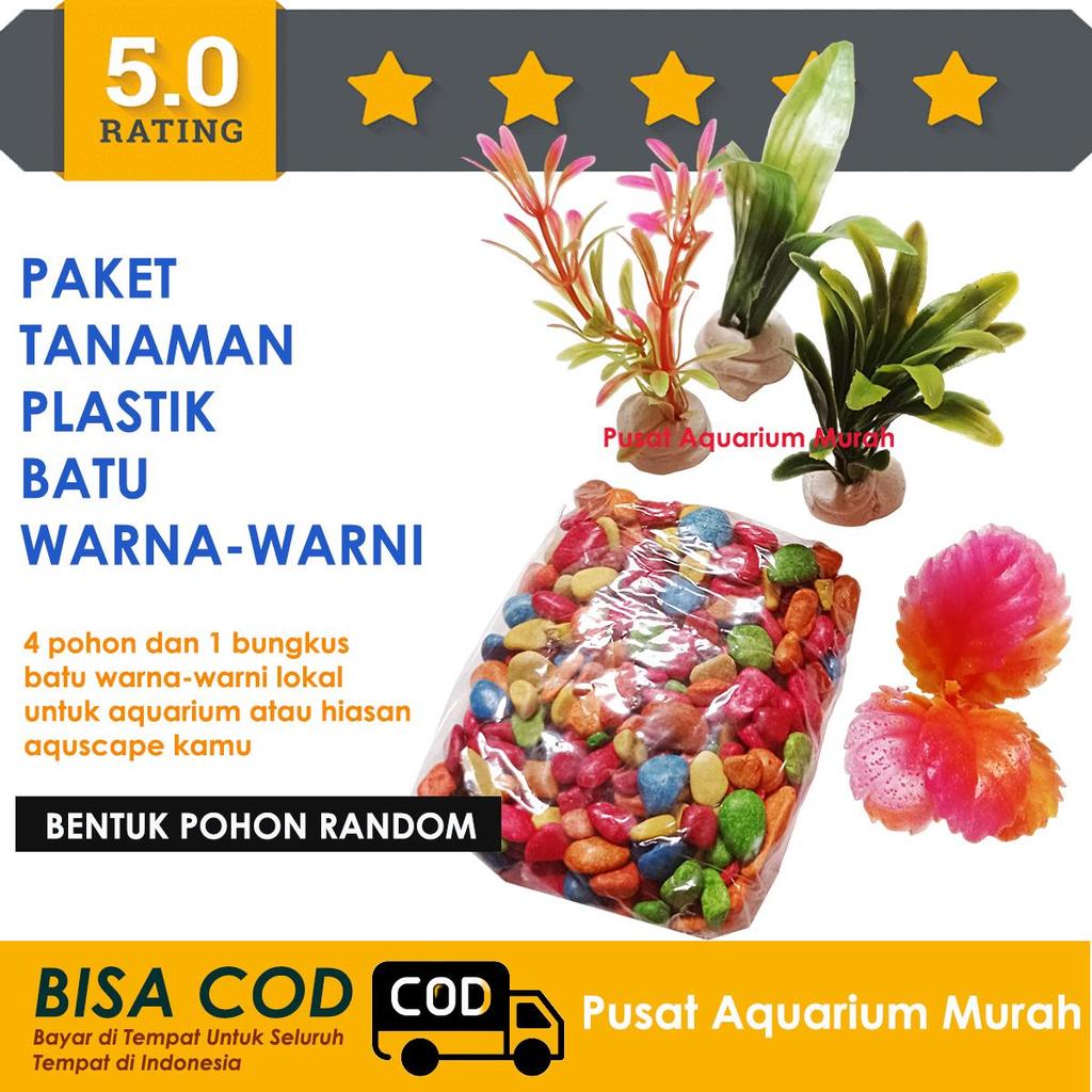 Hiasan Aquarium Lengkap 1 Set Batu Akuarium Aquascape Tanaman Plastik Unik 4pc Pohon Aksesoris Murah