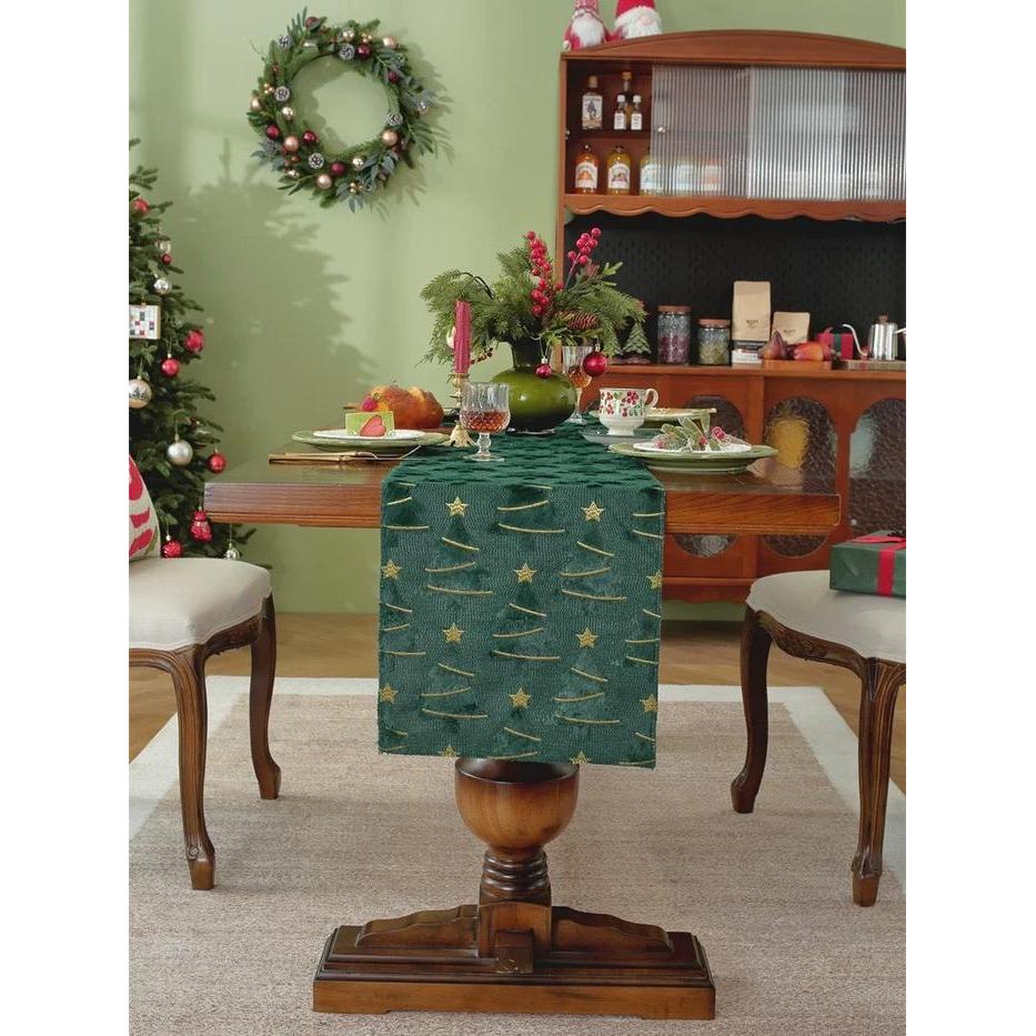 TABLE RUNNER CHRISTMAS HIJAU TAPLAK MEJA POHON NATAL DEKORASI RUANG TAMU & MAKAN