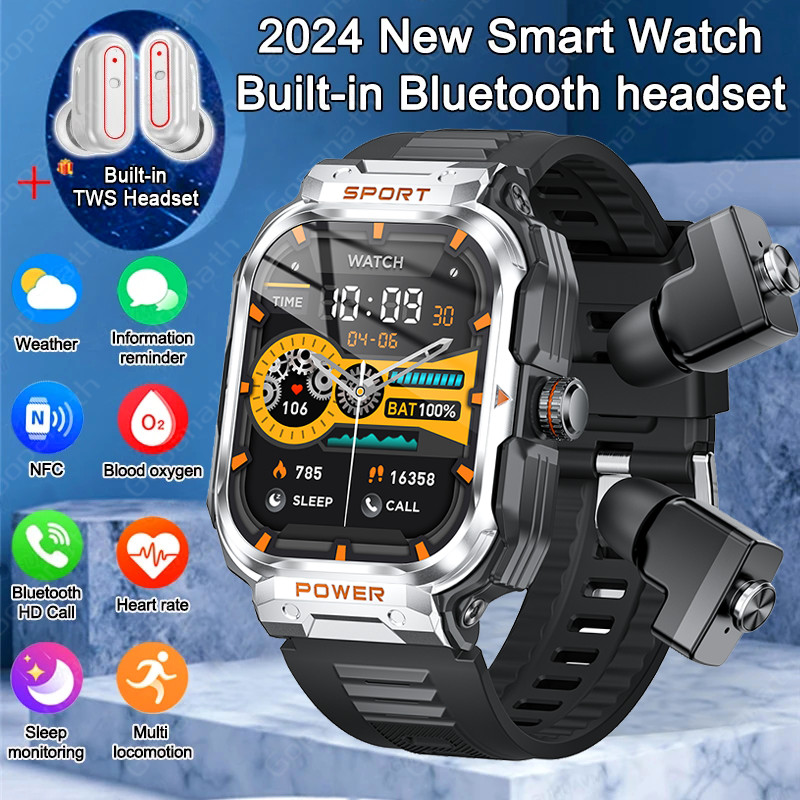 2024 New Smart Watch TWS Headset Two In One Wireless Bluetooth Dual Earbuds Call Health Monitor Spor