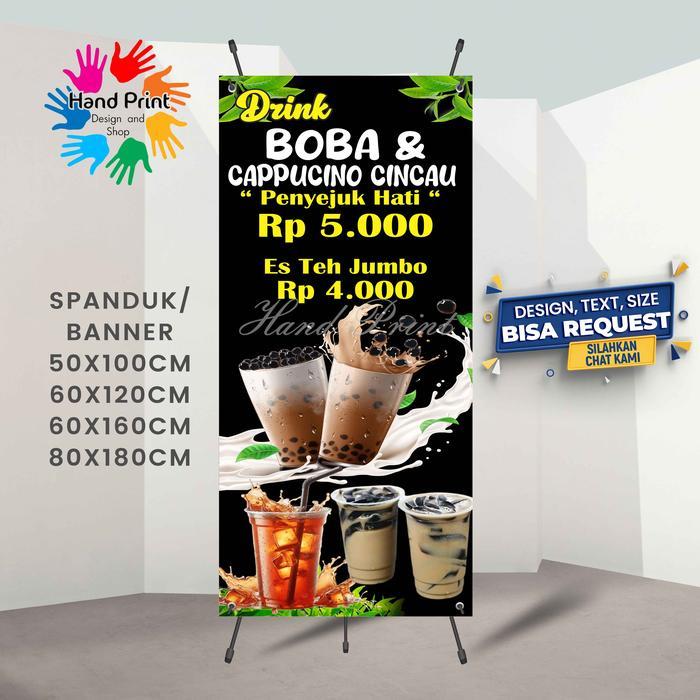 Cetak Spanduk Banner Es Boba & Cappucino Cincau Penyejuk Hati Bisa Reqest Nama Menu Request Custom D