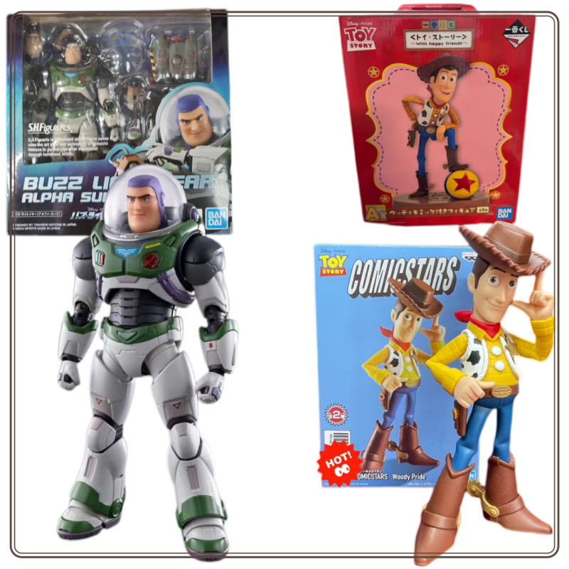 Bandai genuine anime Buzz Lightyear Woody desktop figurine accessories for children's holiday gifts