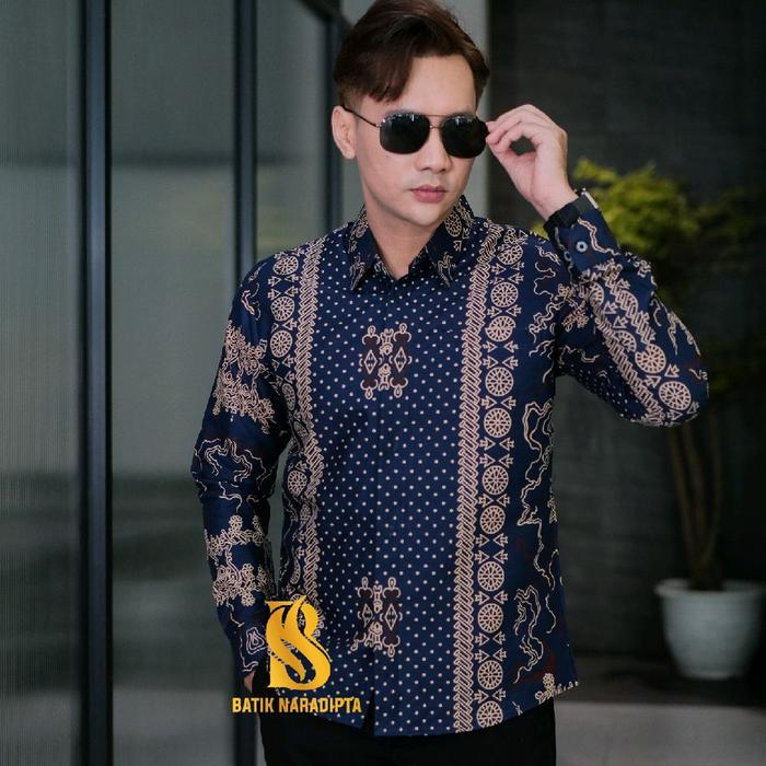 DEWANGGA Biru Navy BATIK NARADIPTA katun prima lengan panjang pendek full furing adem halus casual k