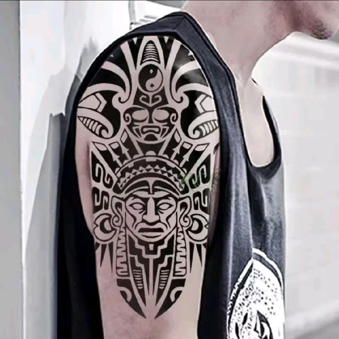 Tato Temporer Tatto Temporary Tahan Air Sementara Seri J-519 Motif Topeng Dayak Kalimantan Yukatan