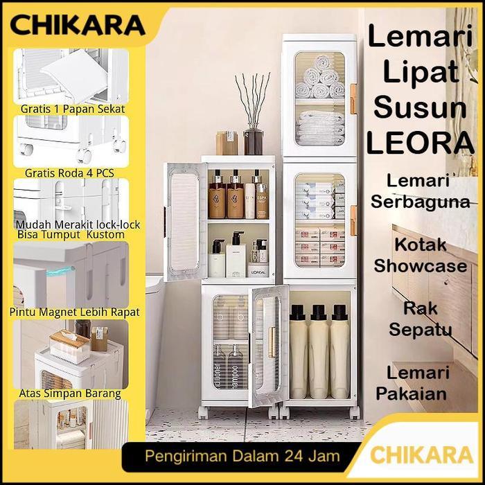 CHIKARA Lemari Lipat Susun Plastik Serbaguna LEORA Lemari Pakaian Plastik Lemari Portable Dengan