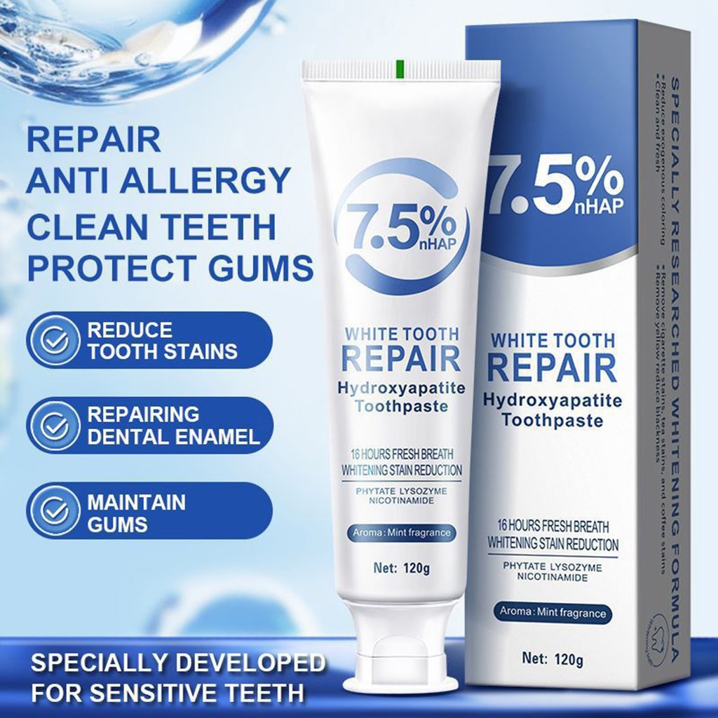 Whitening Toothpaste Hydroxyapatite Fresh Breath Reduces Tooth Stains Bright White Toothpaste