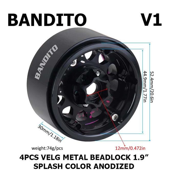 BANDITO Velg Beadlock Metal V1 Colorfull Splash 1.9 for RC Adventure Skala 1/10 Axial SCX10 RGT