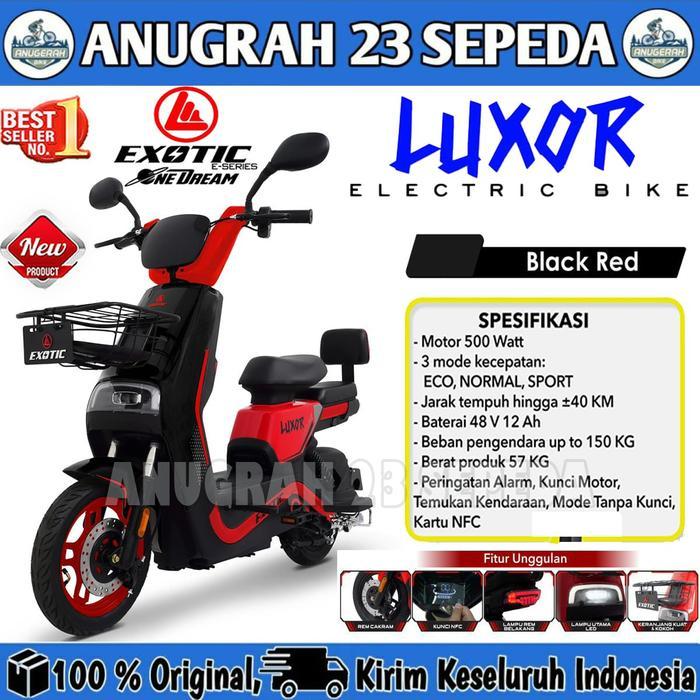 Sepeda Listrik Electric E Bike EXOTIC LUXOR Disc Brake 500 Watt - Black Red